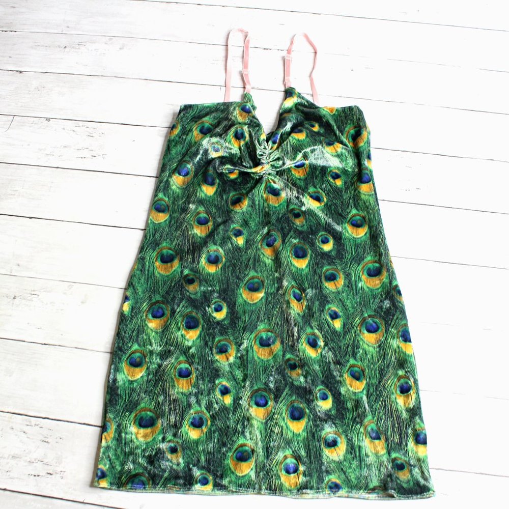 Karla Kay Steen Vintage Womens Velour Chemise Mini Dress Size XS Peacock
